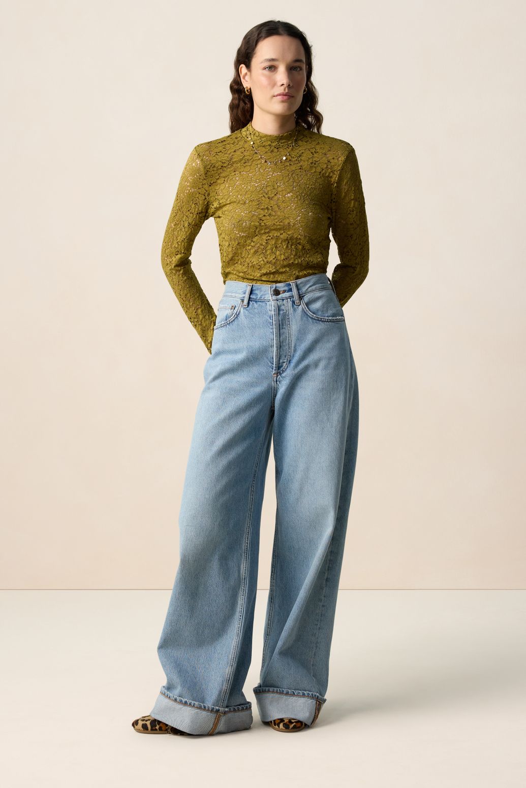 Donkergroene kanten top