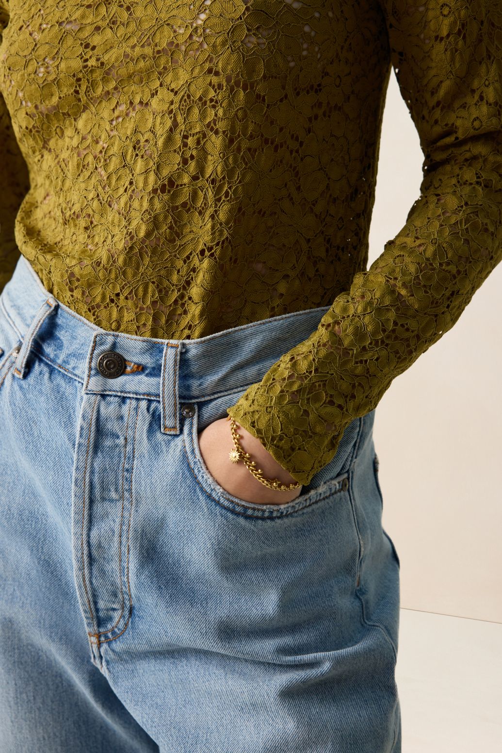 Donkergroene kanten top