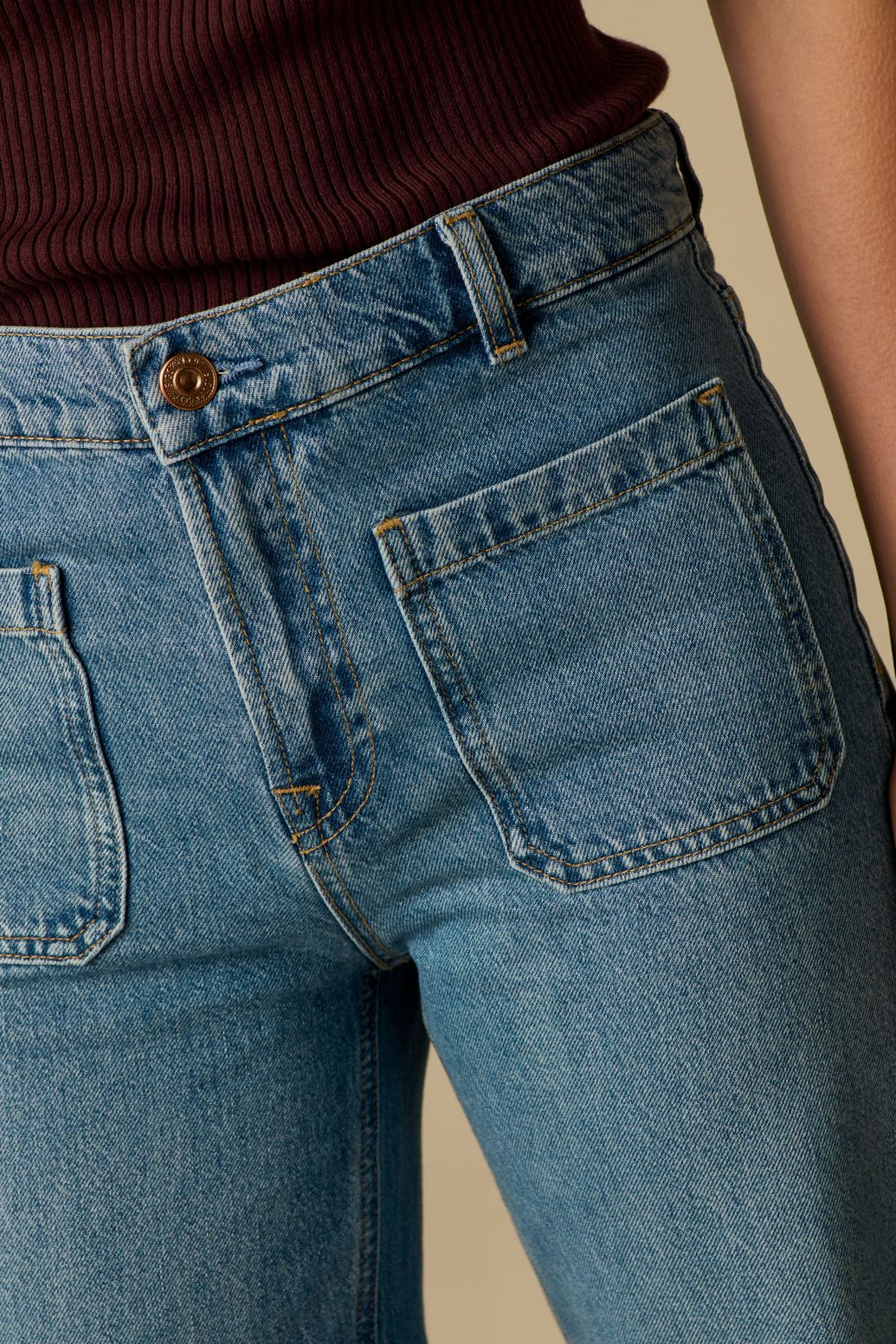 Jean taille haute avec poches plaquées - bleu