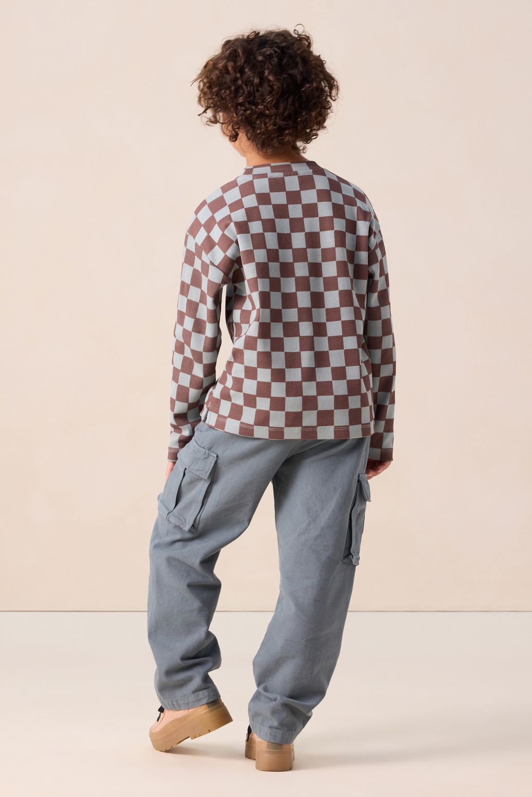 Langarmshirt mit Blockmuster - hellblau