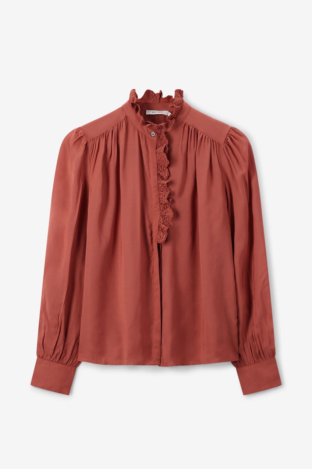 Rode blouse met pofmouwen