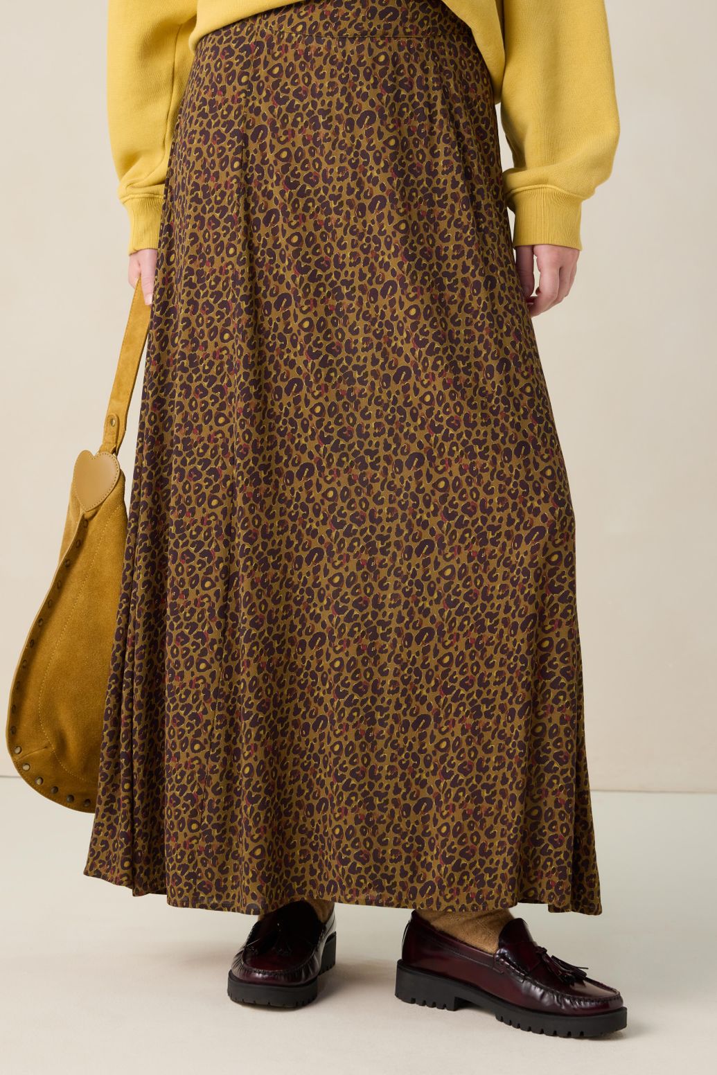 Donkergroene maxi rok met leopard print