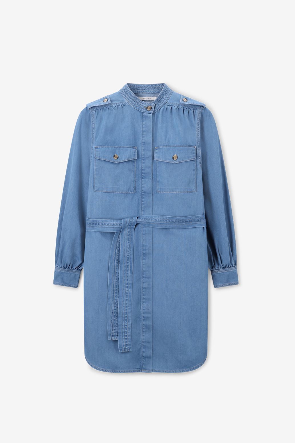 Blauwe denim midi jurk