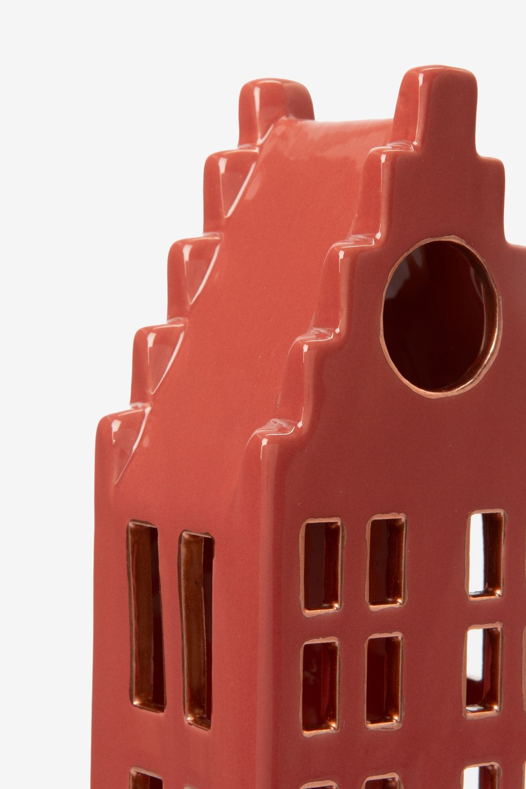 Rood waxinelichthouder huisje met trapgevel