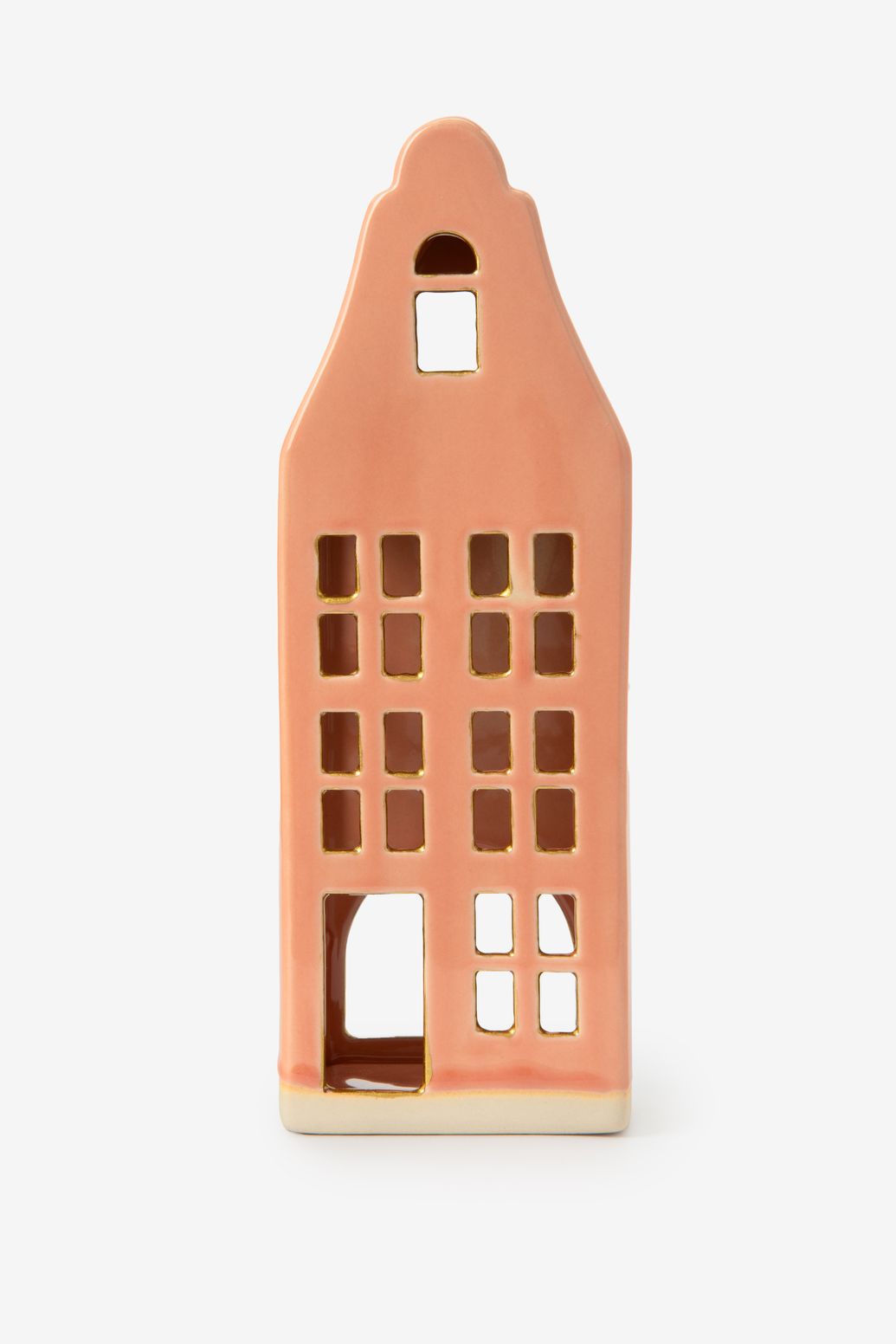 Photophore maison avec façade à pignon - rose clair