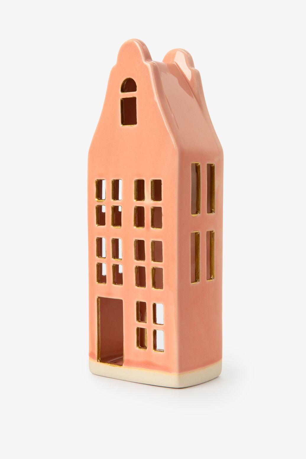 Photophore maison avec façade à pignon - rose clair