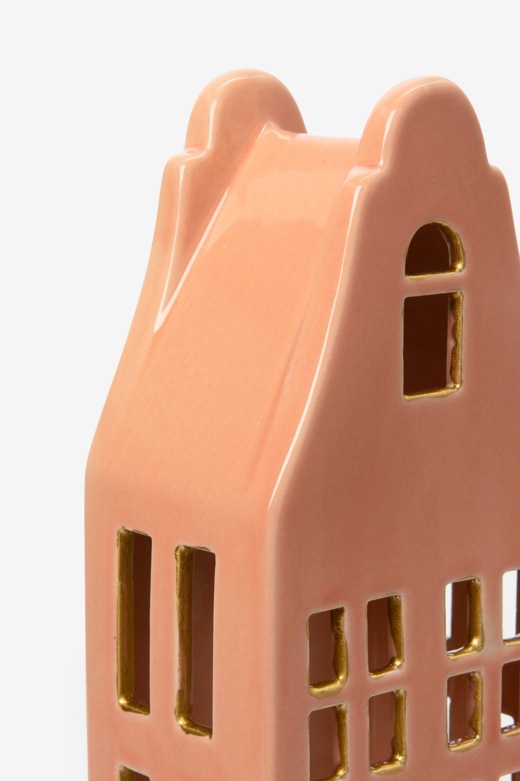 Photophore maison avec façade à pignon - rose clair