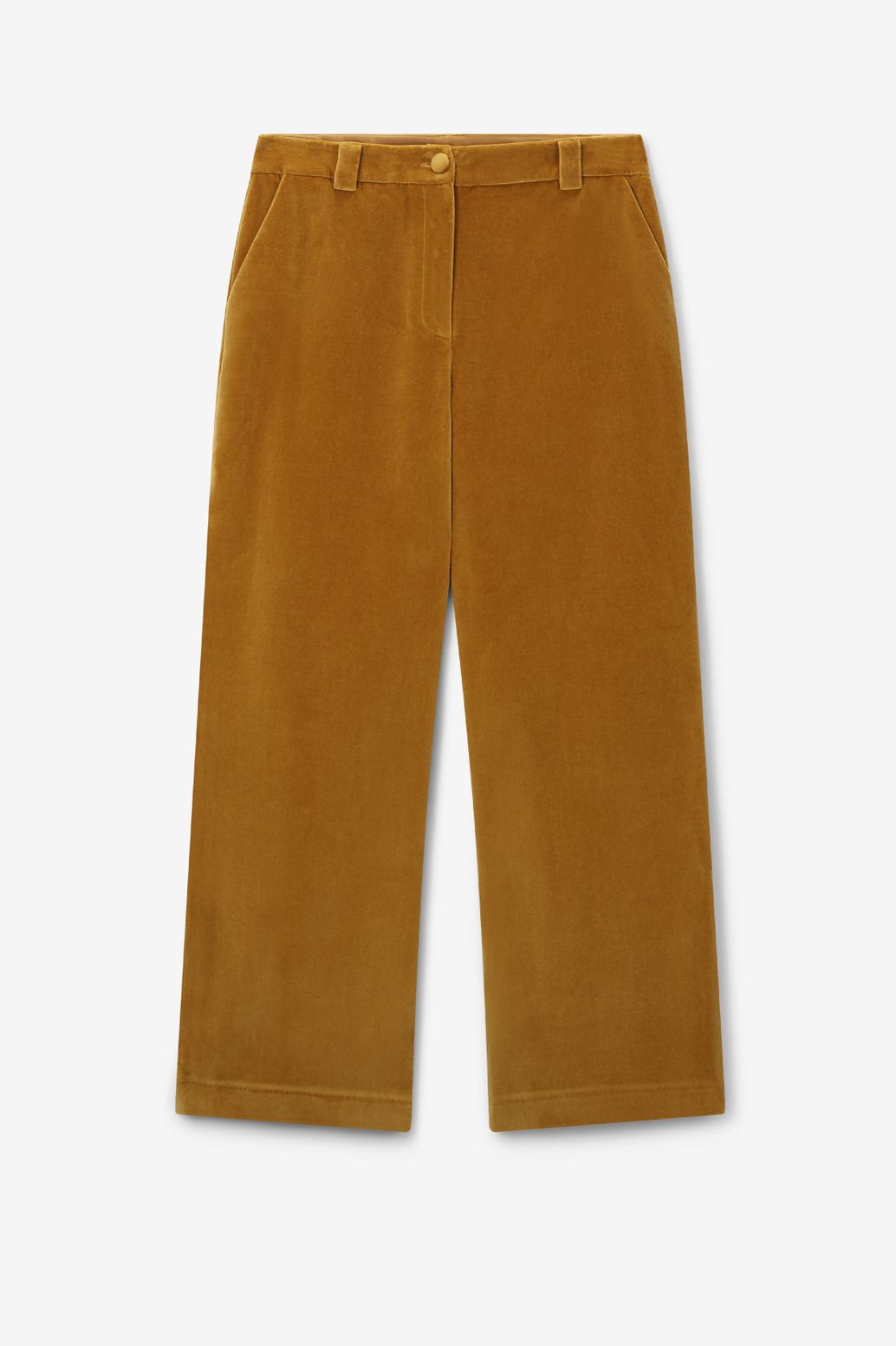 Donkergele velvet cropped broek