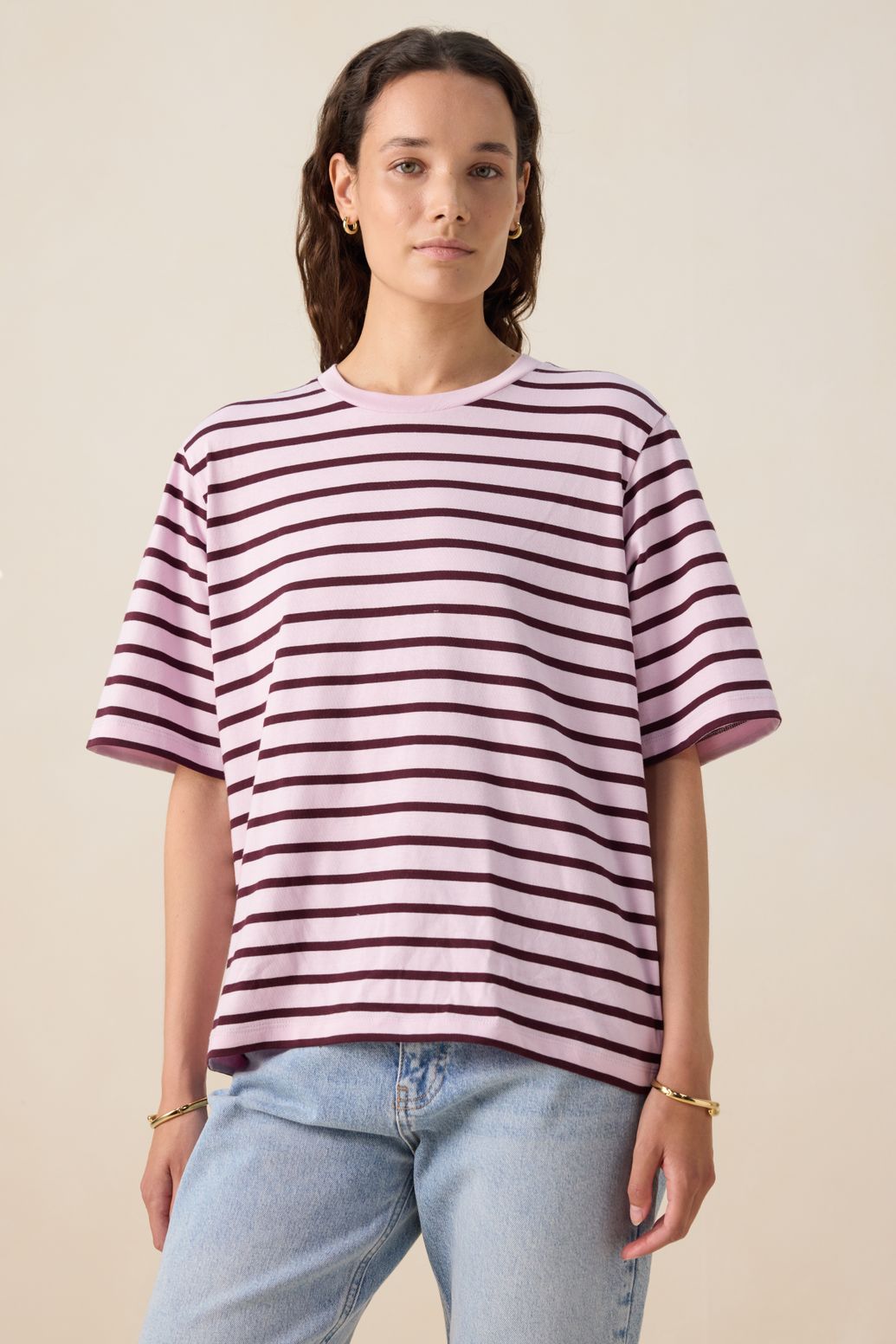 Gestreiftes T-Shirt - rosa