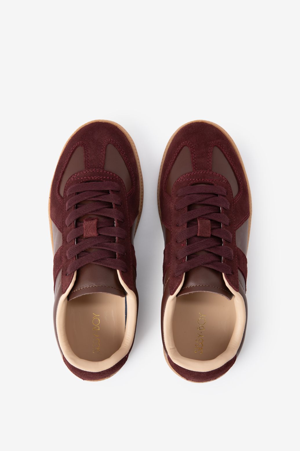 Baskets en cuir et daim - rouge foncé