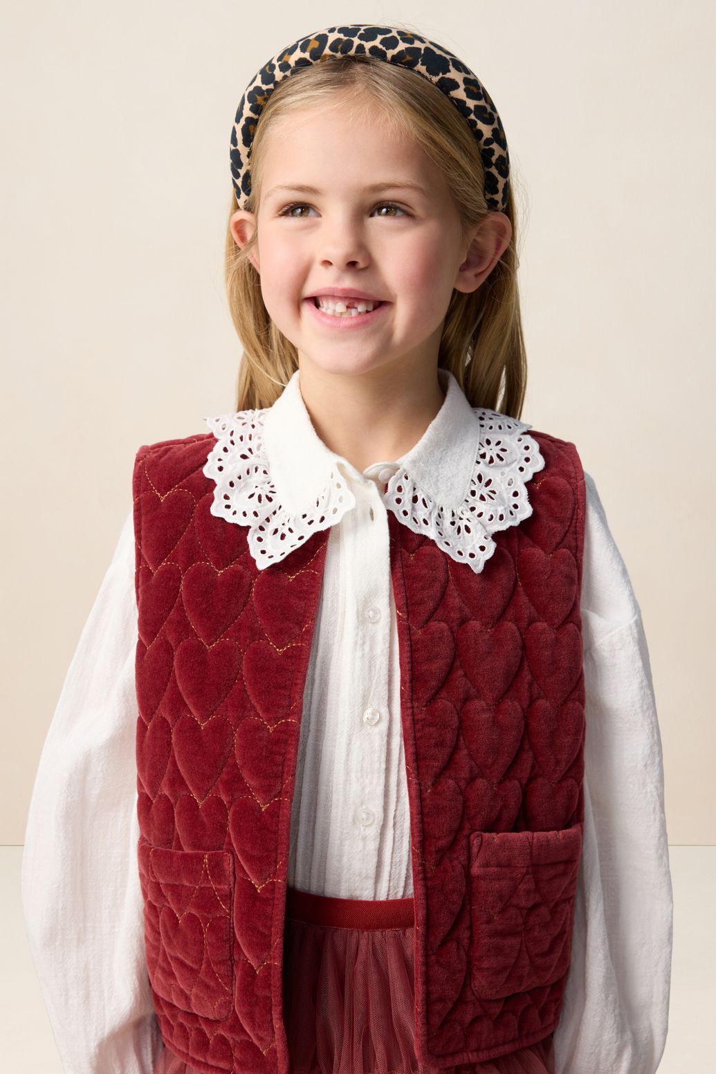 Samt-Weste mit Herzmuster - dunkelrot