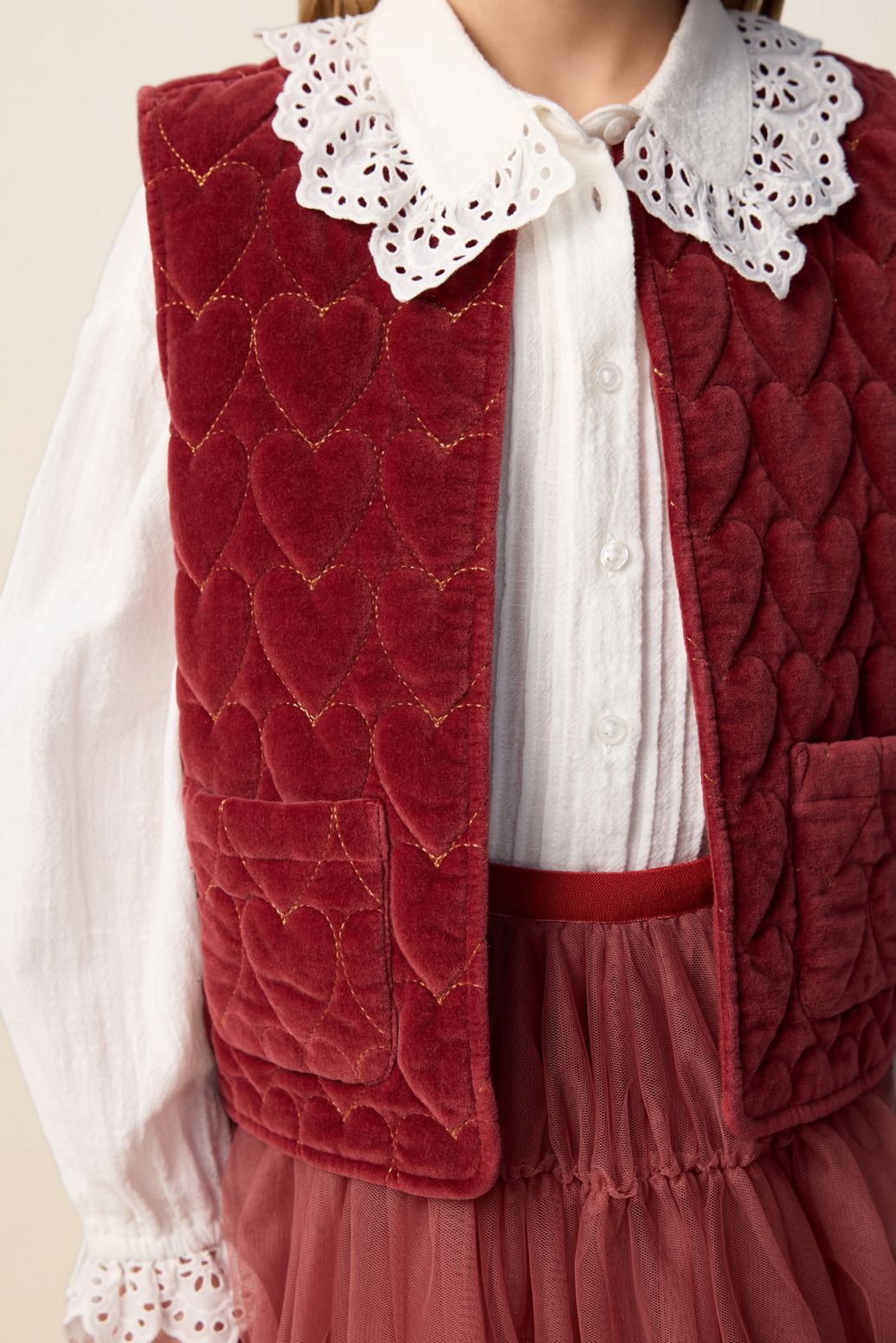 Samt-Weste mit Herzmuster - dunkelrot