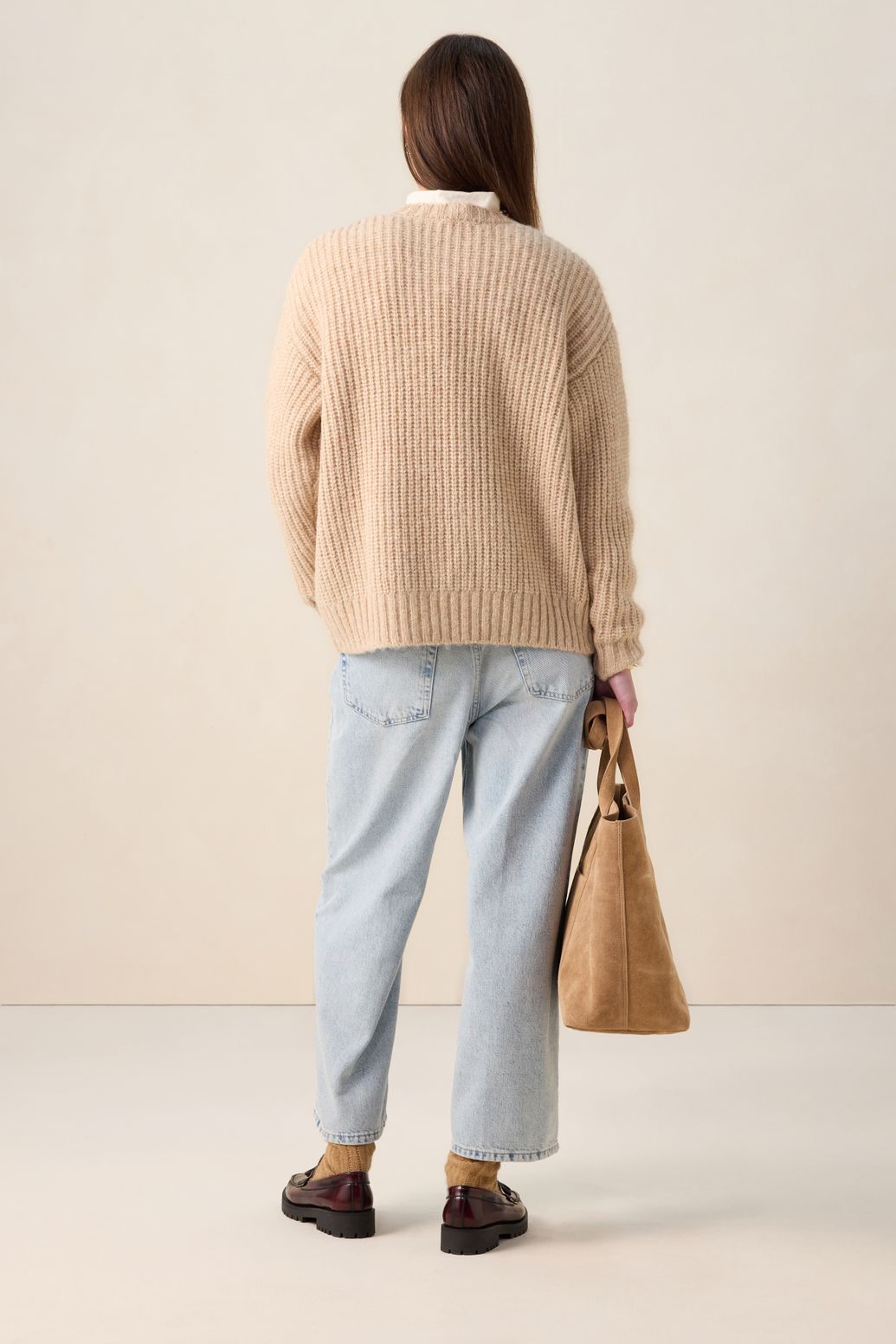 Pull grosse maille en laine - beige