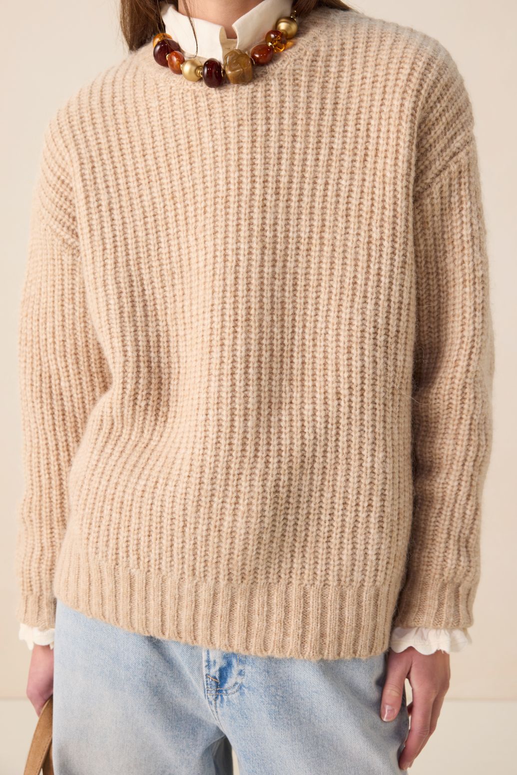 Pull grosse maille en laine - beige