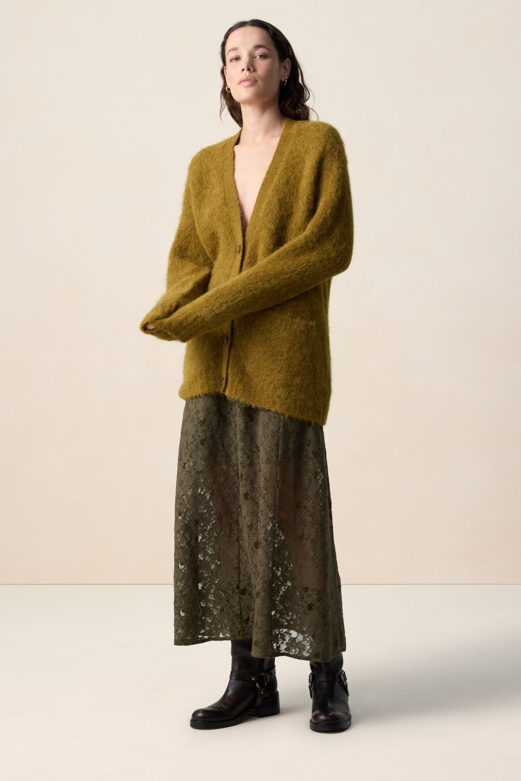 Donkergroene kanten maxi rok