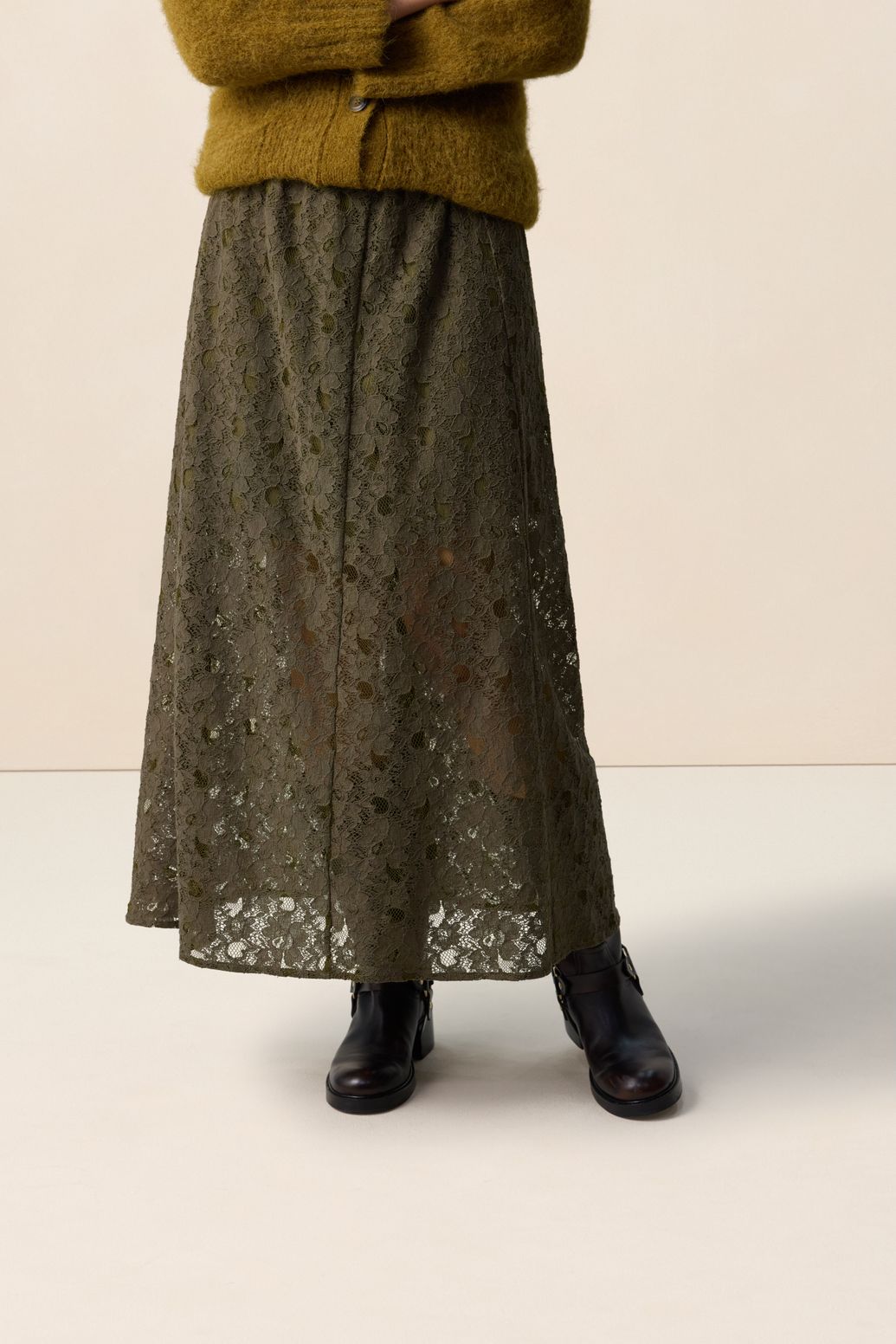 Donkergroene kanten maxi rok