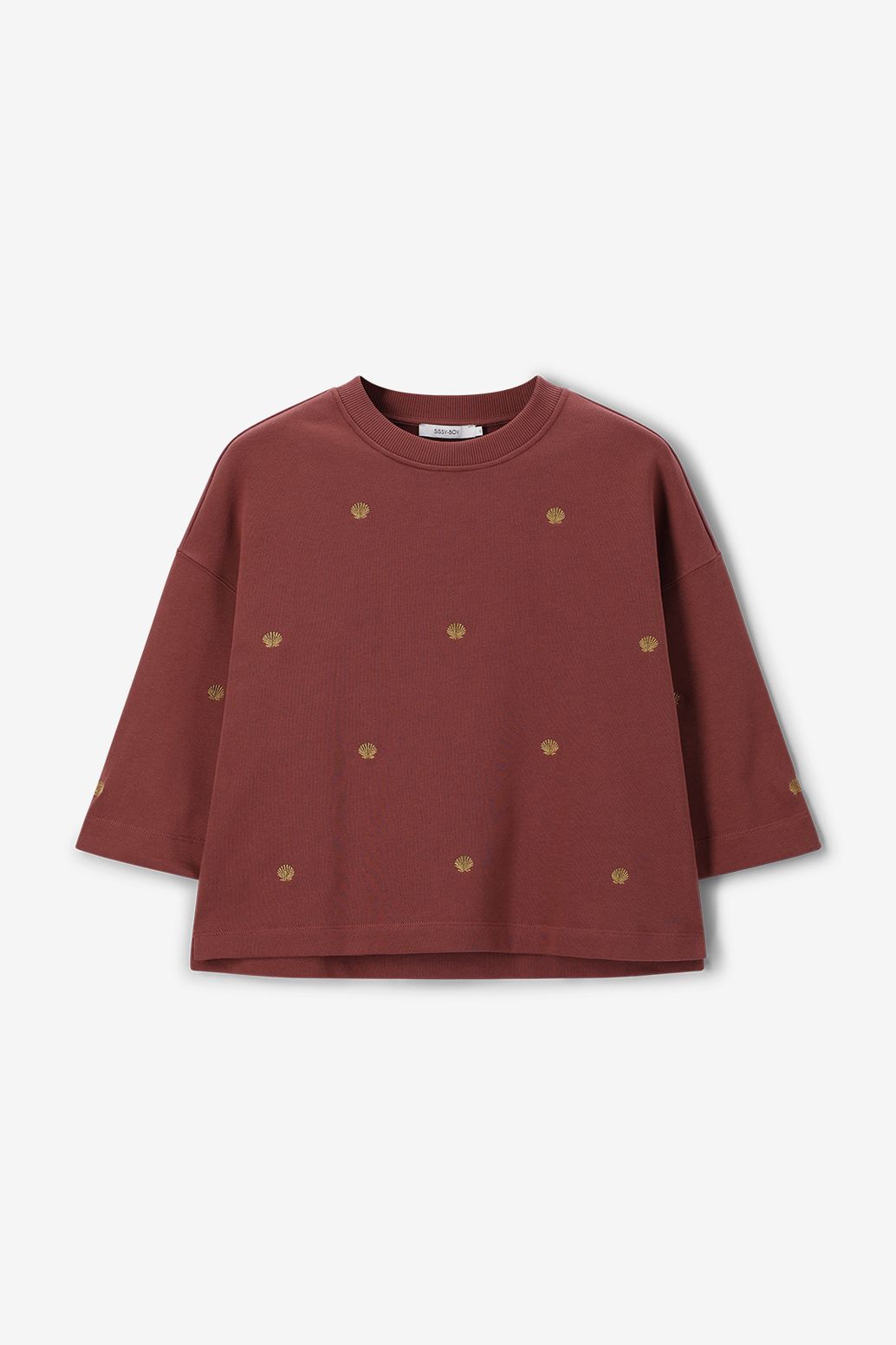 Donkerbruine sweater met schelpen