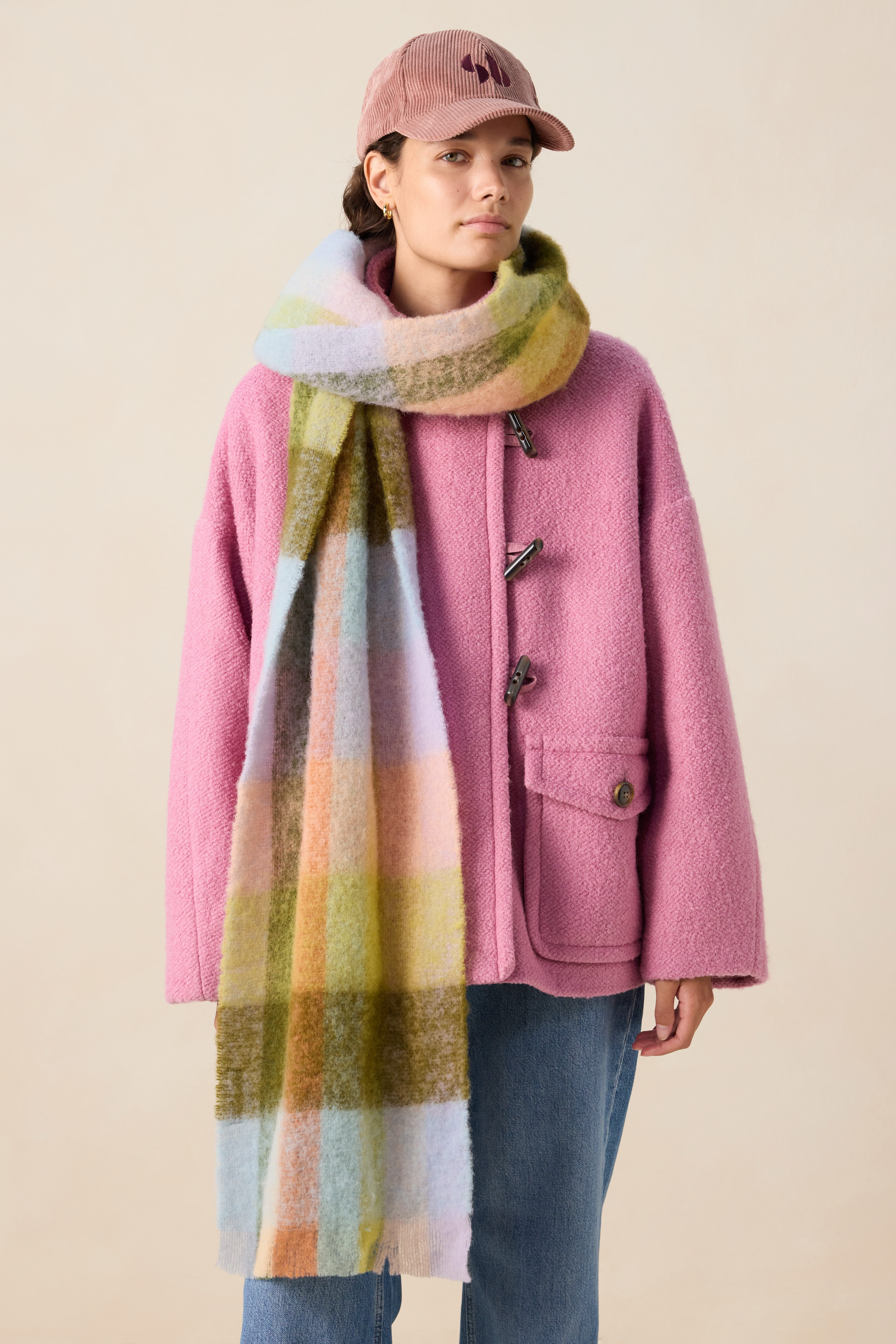 Geruite dames sjaal roze beige online bestellen