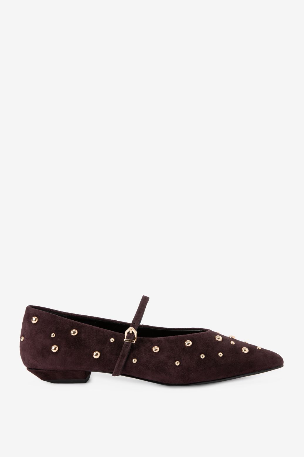 Donkerrode suède ballerina's met studs