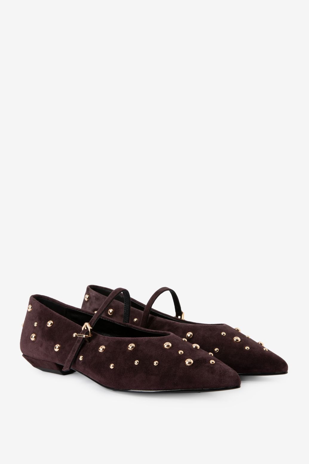 Veloursleder-Ballerinas mit Nieten - dunkelrot