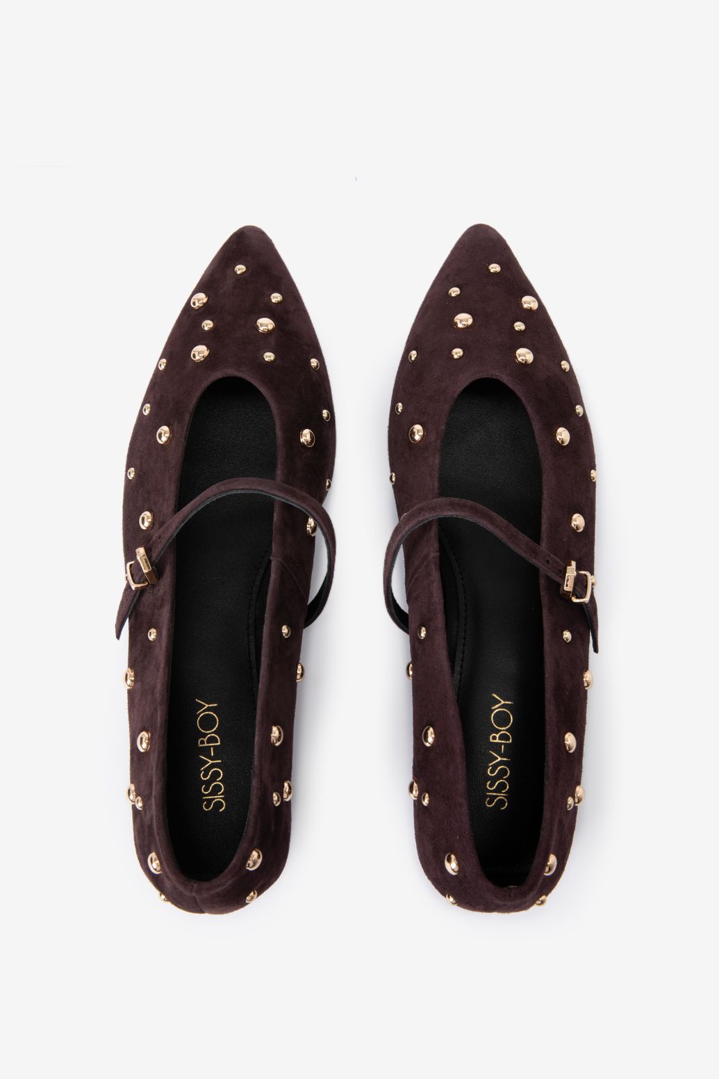 Donkerrode suède ballerina's met studs