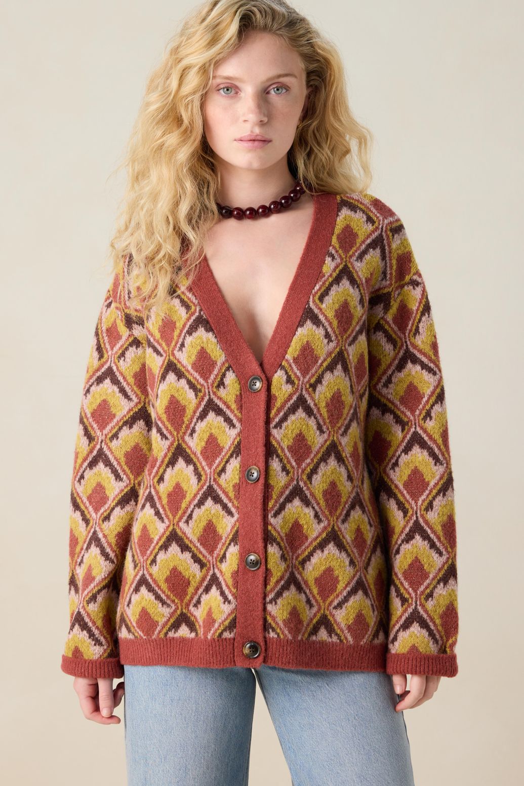 Gilet jacquard avec imprimé - rouge foncé