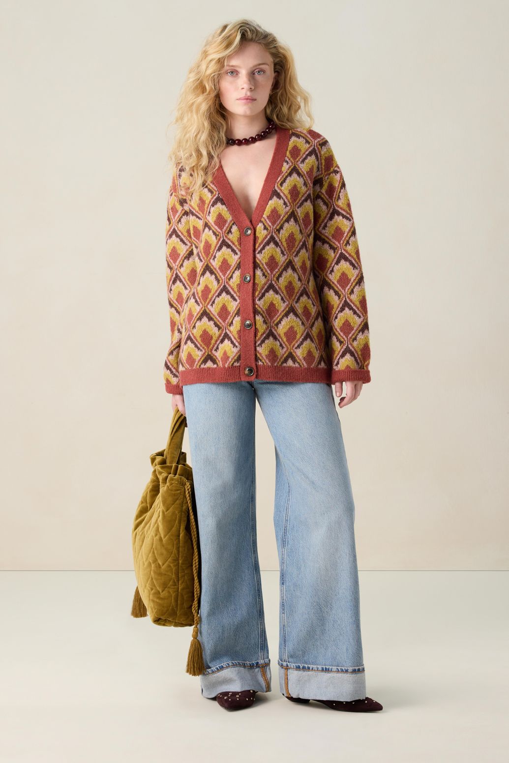 Gilet jacquard avec imprimé - rouge foncé