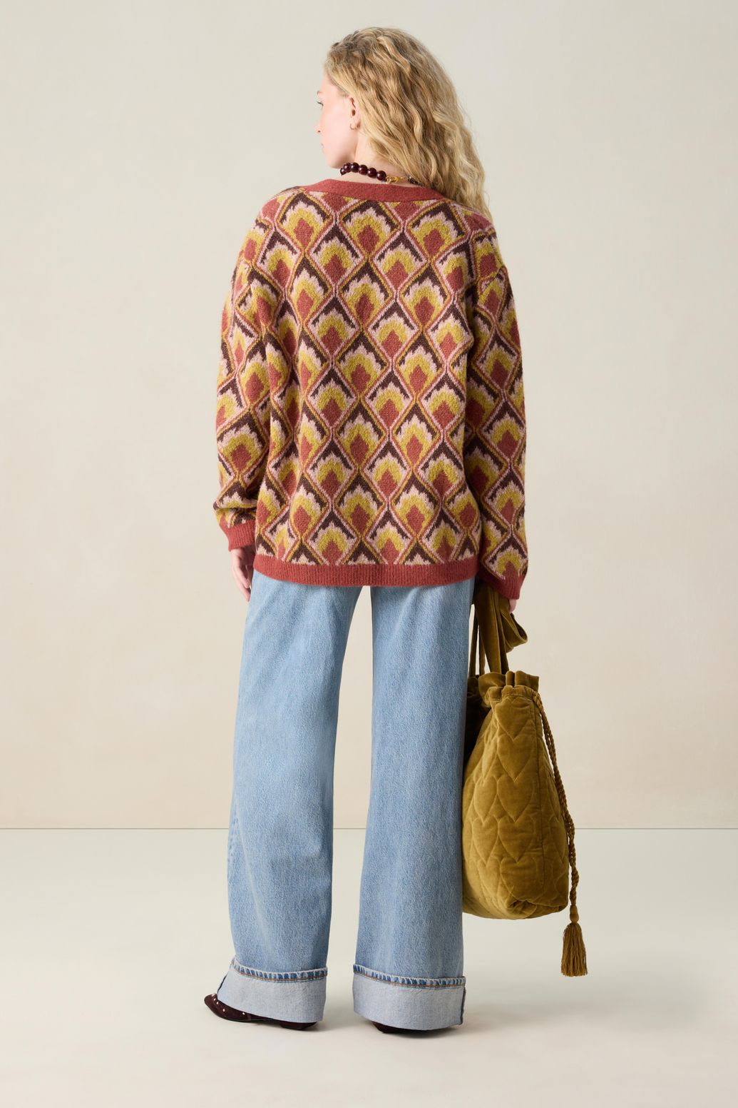 Gilet jacquard avec imprimé - rouge foncé