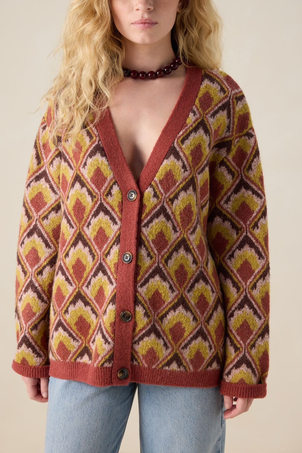 Gilet jacquard avec imprimé - rouge foncé