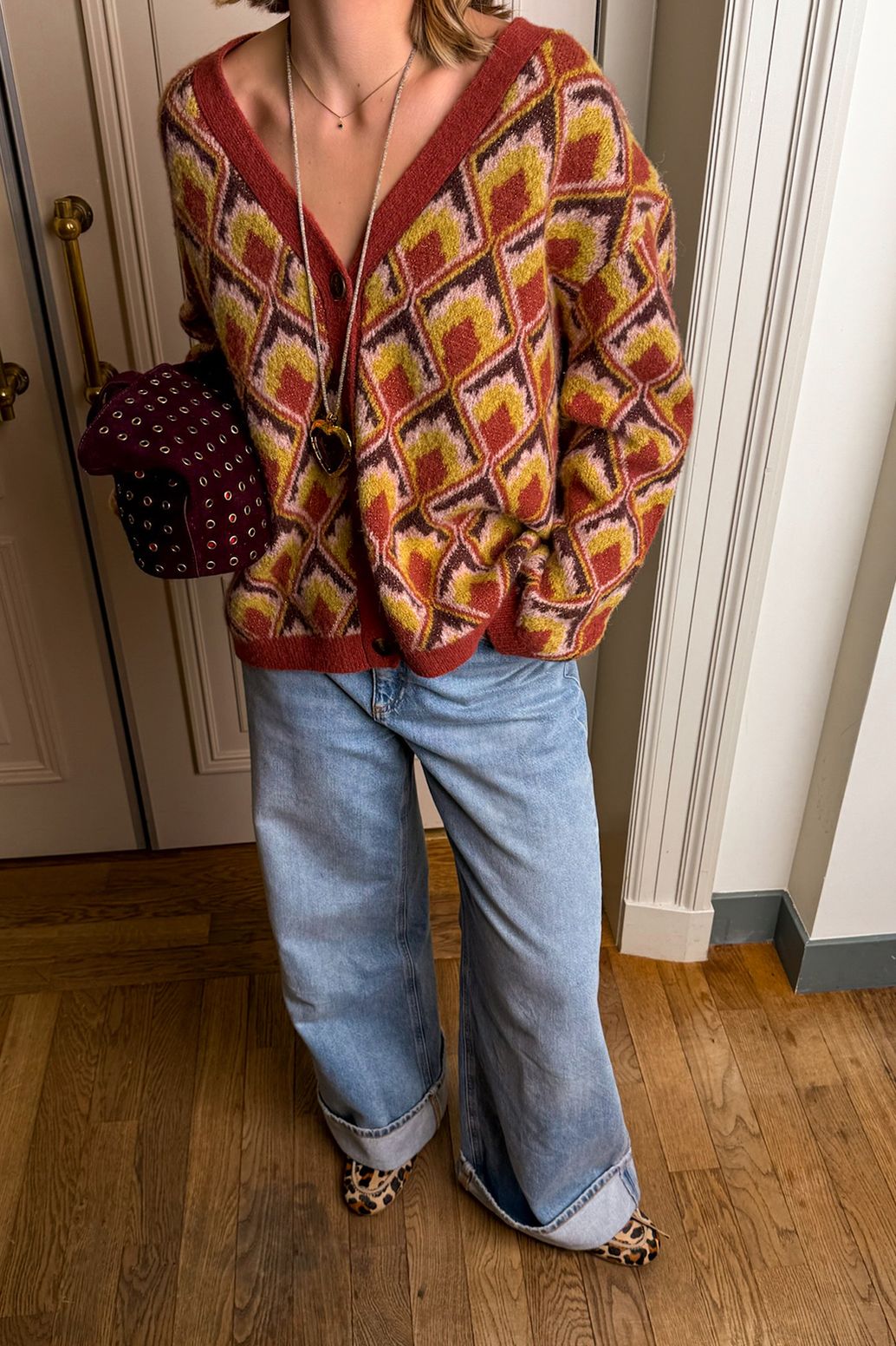 Gilet jacquard avec imprimé - rouge foncé