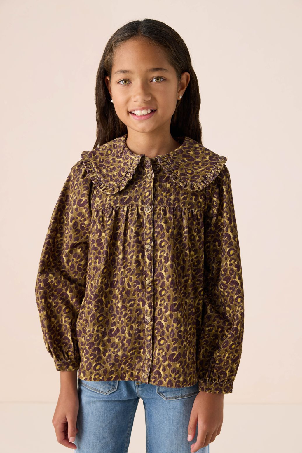 Bluse mit Leoprint - dunkelgrün