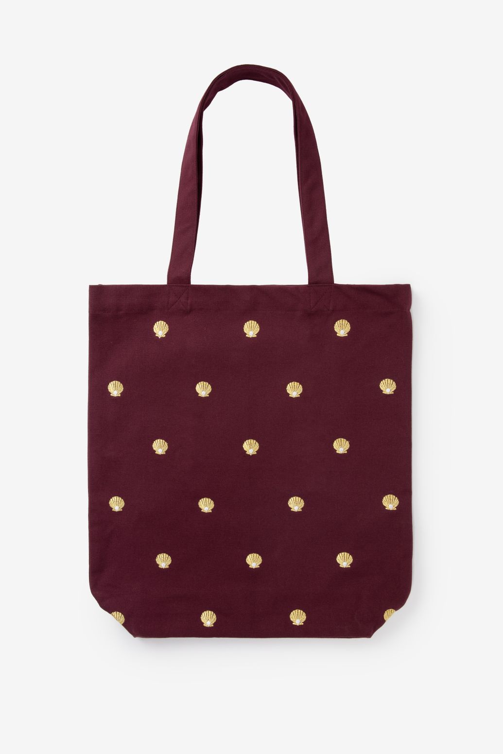 Donkerrode shopper met schelpen