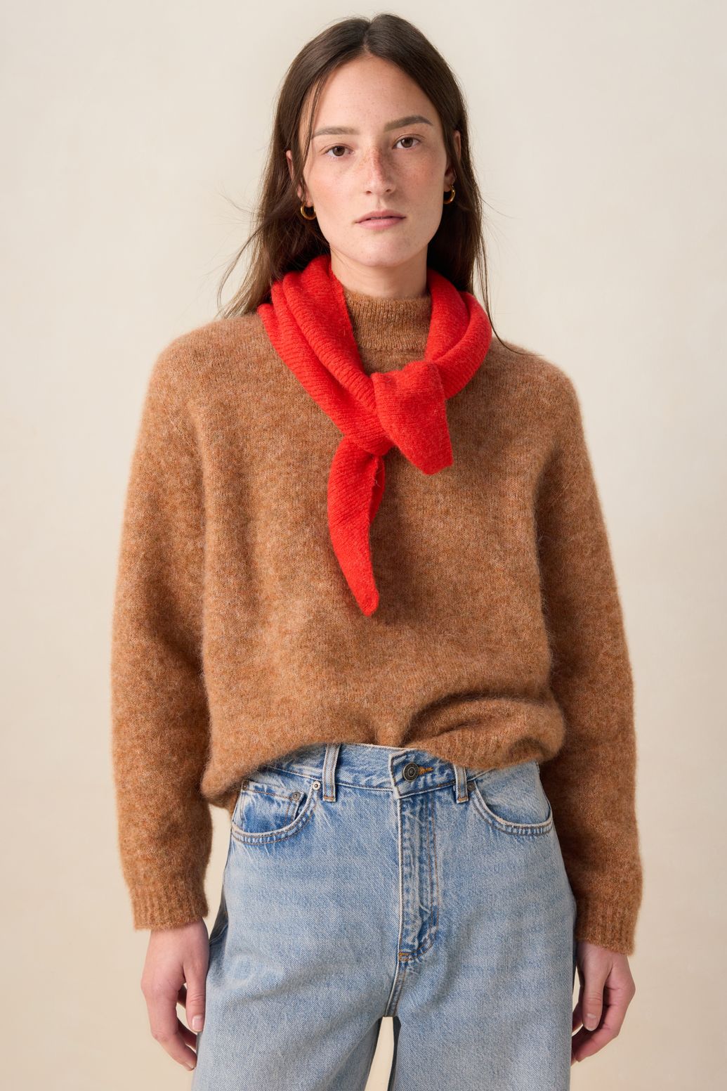 Écharpe bandana tricotée - rouge