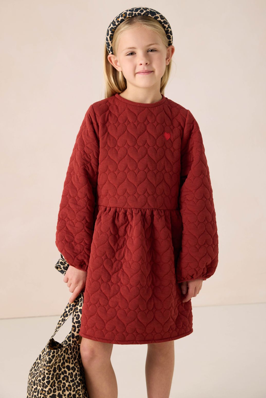 Sweatkleid mit Herzstickerei - dunkelrot