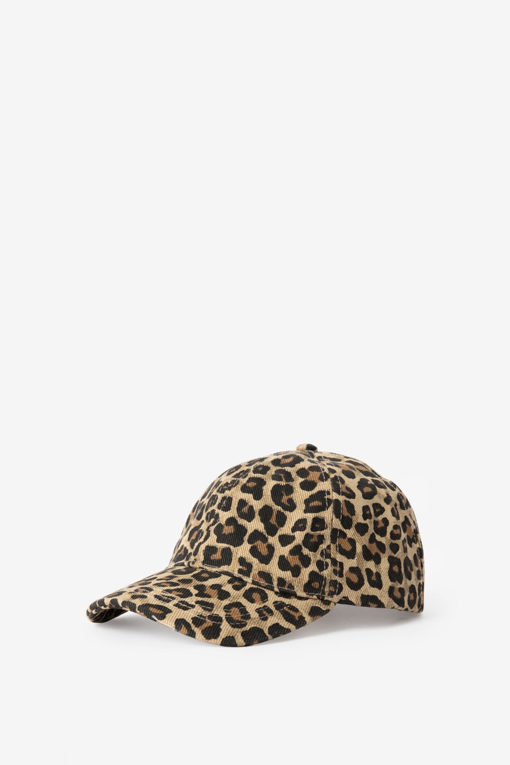 Beige ribstof pet met leopard print