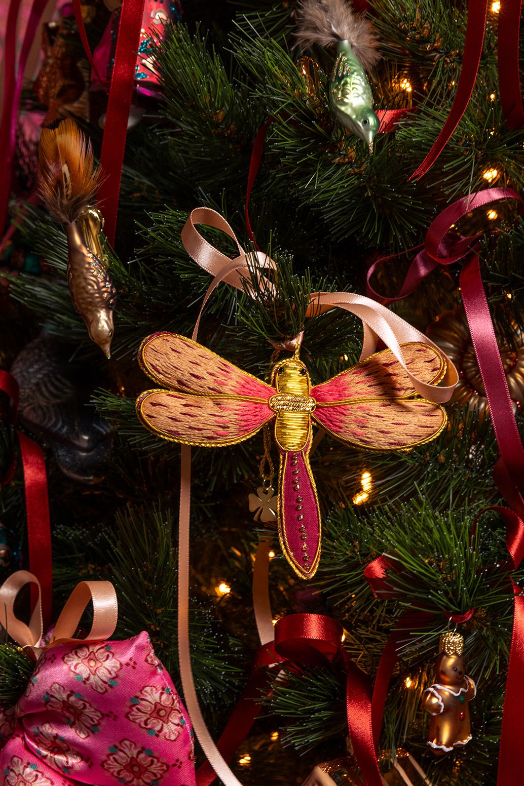 Suspension de Noël libellule - doré