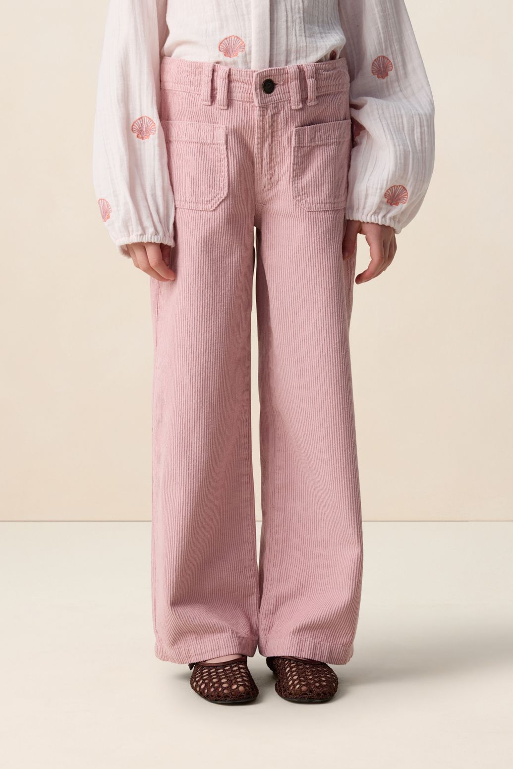 High Waist Cordhose mit geradem Bein - rosa