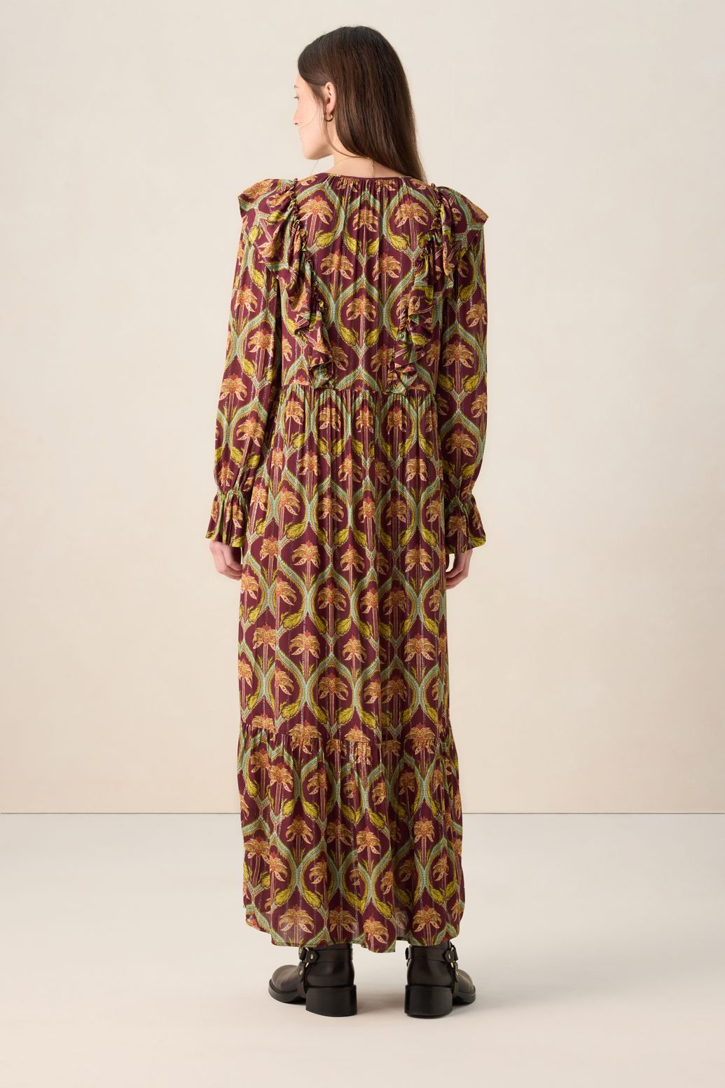 Donkerrode maxi jurk met palm print