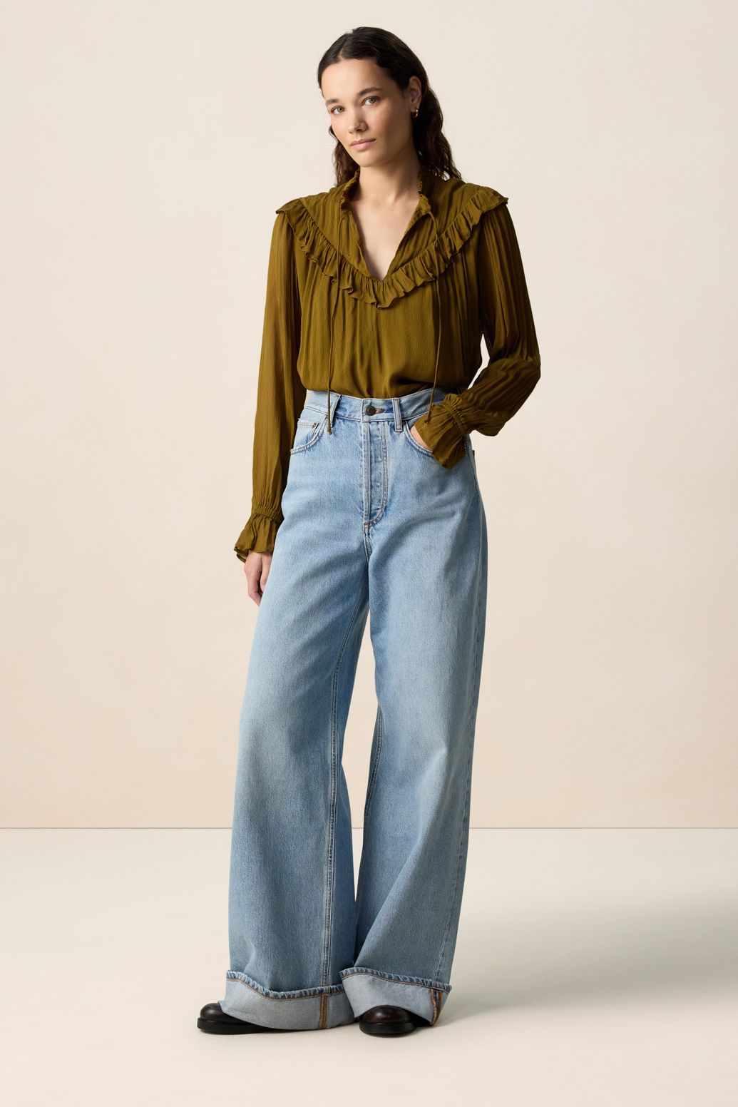 Bluse mit Rüschen - dunkelgrün