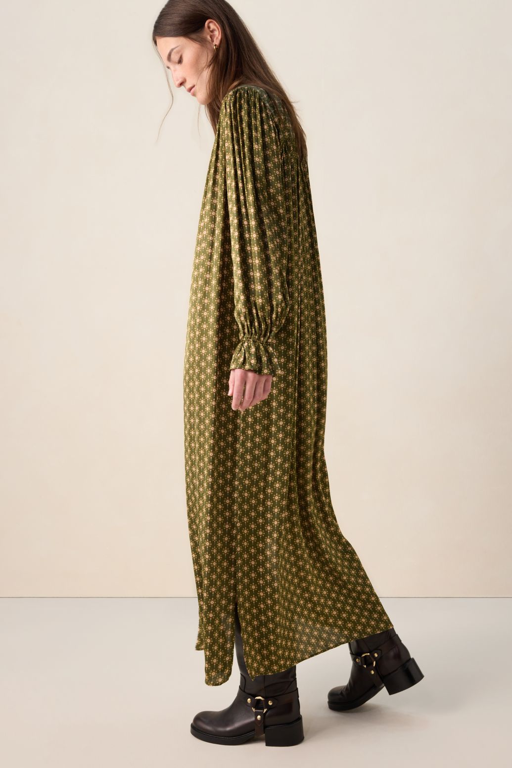 Gemustertes Maxi-Kleid - dunkelgrün