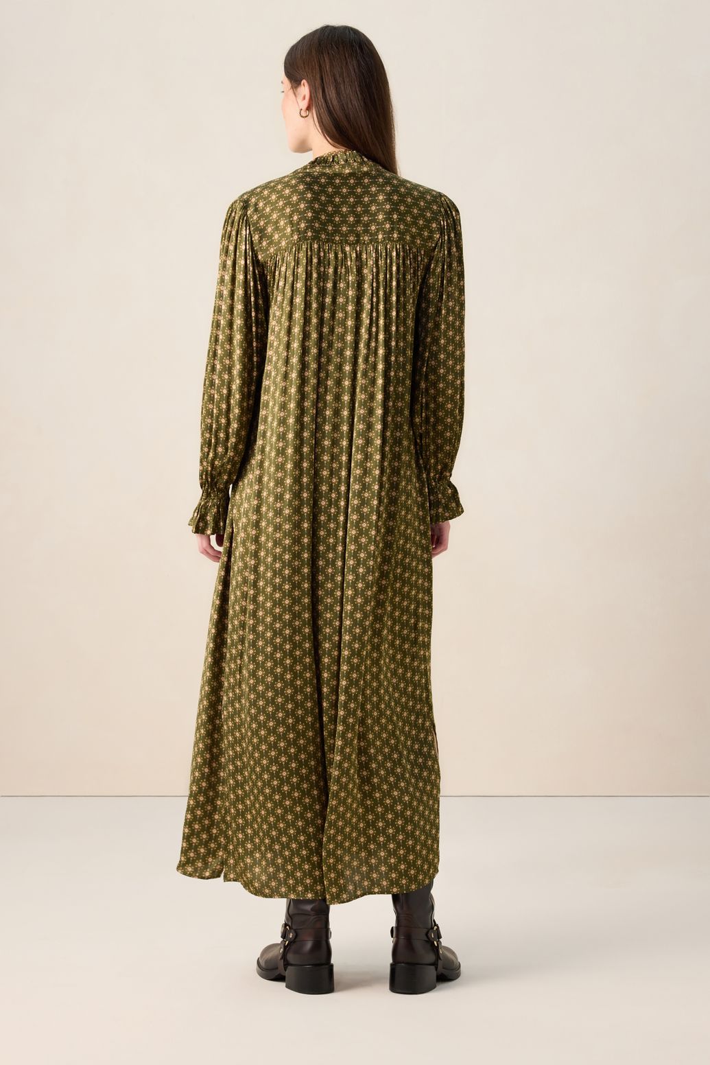 Gemustertes Maxi-Kleid - dunkelgrün