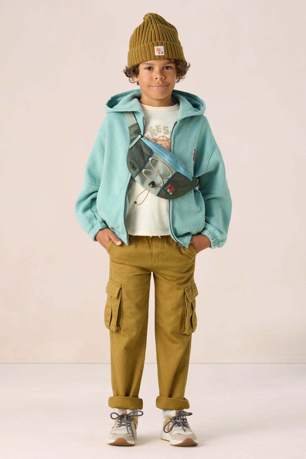 Donkergroene pull on cargo broek