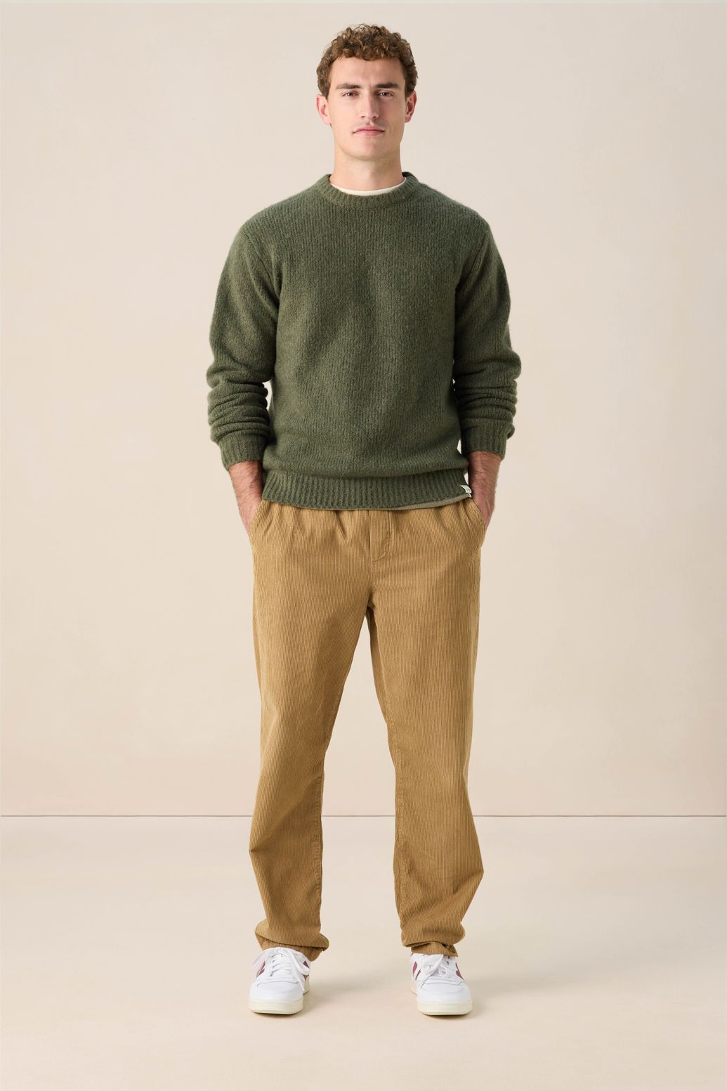 Lichtbruine corduroy mid-rise broek