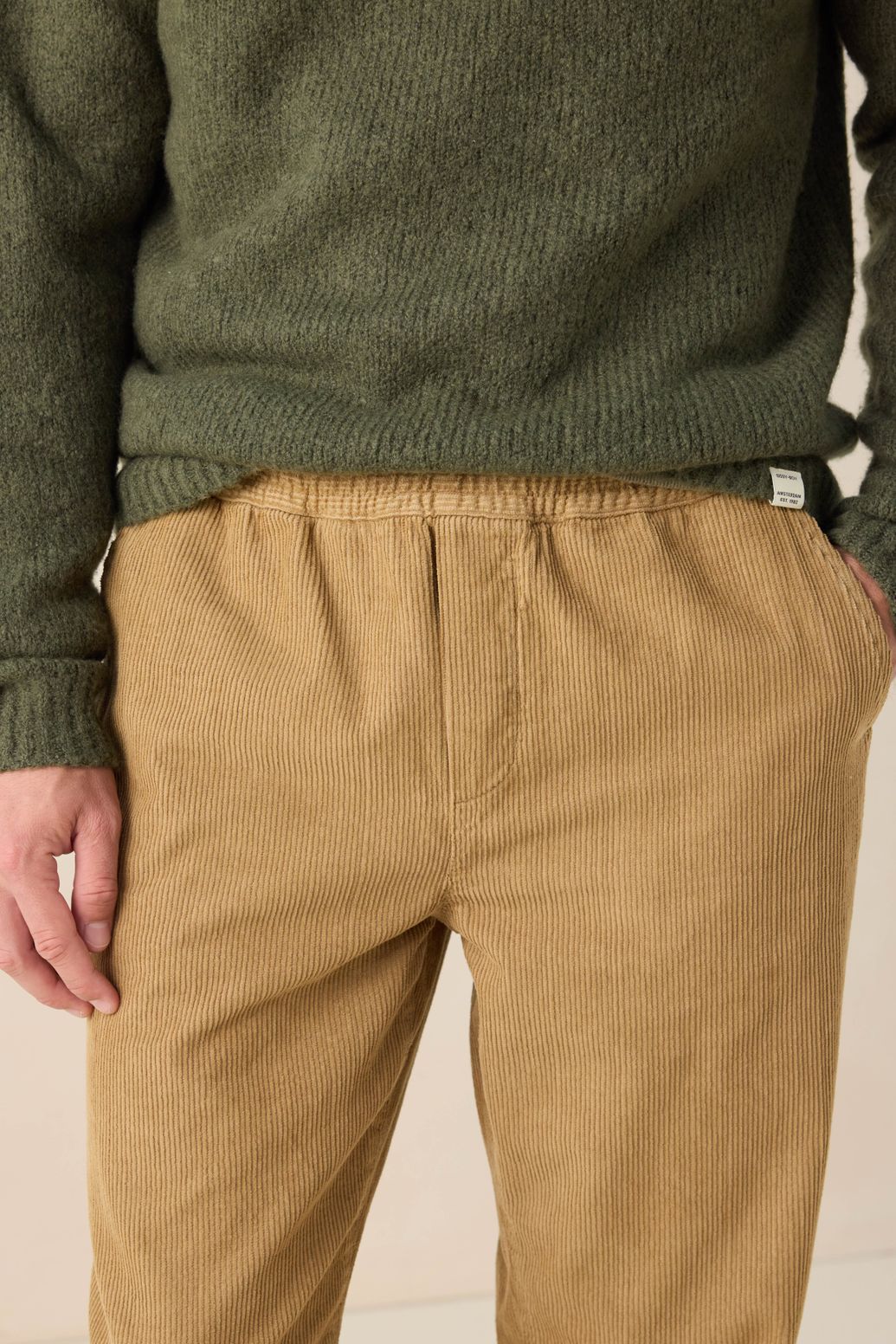 Lichtbruine corduroy mid-rise broek