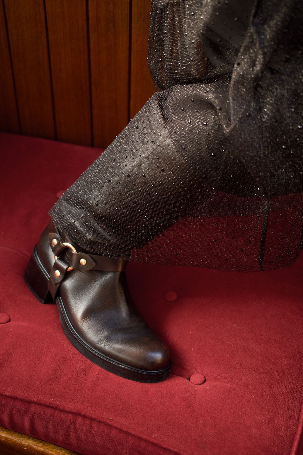 Donkerbruine biker boots met gesp