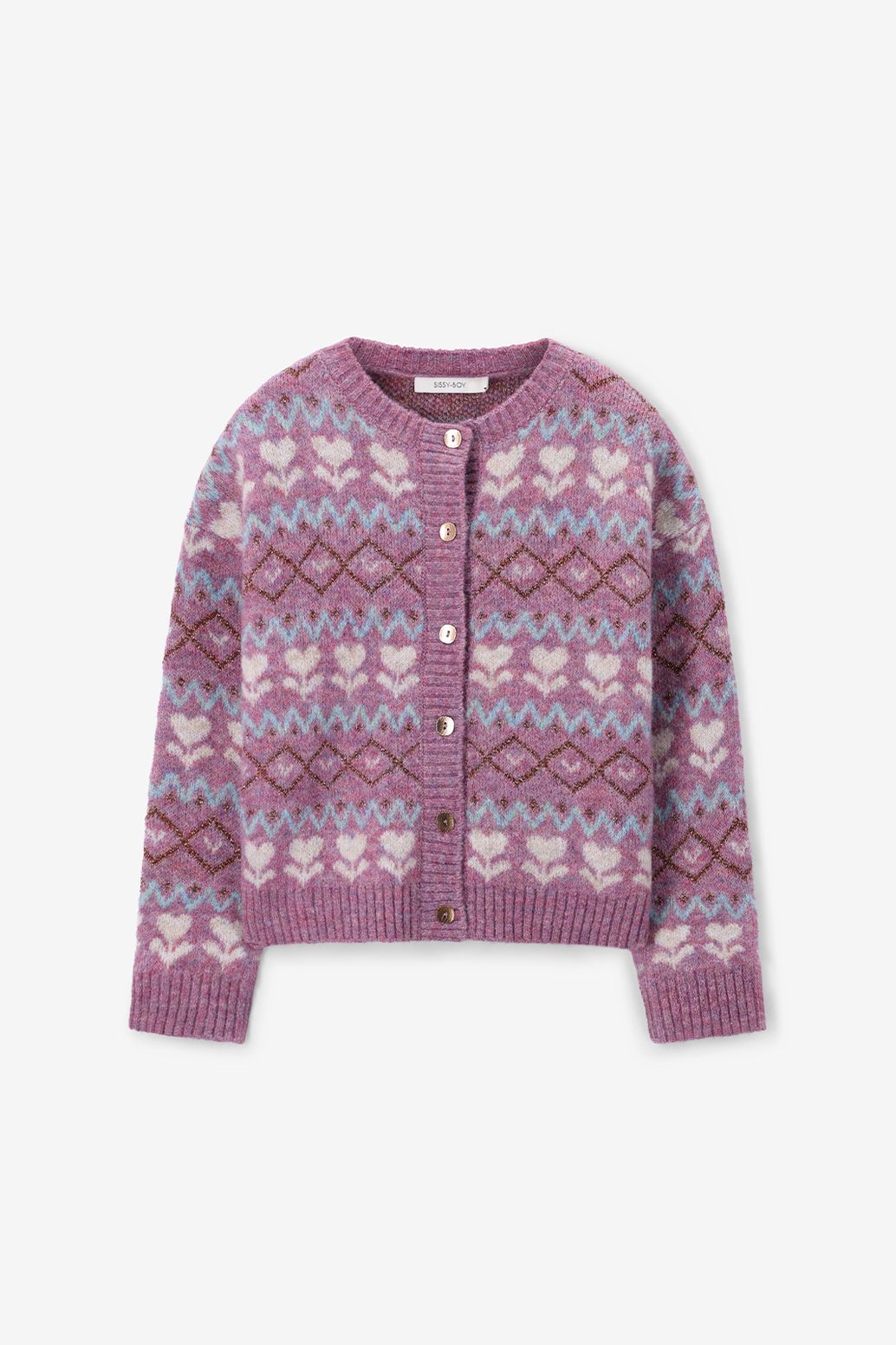 Paars jacquard vest met print