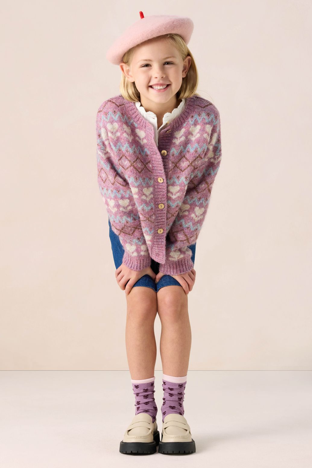 Paars jacquard vest met print