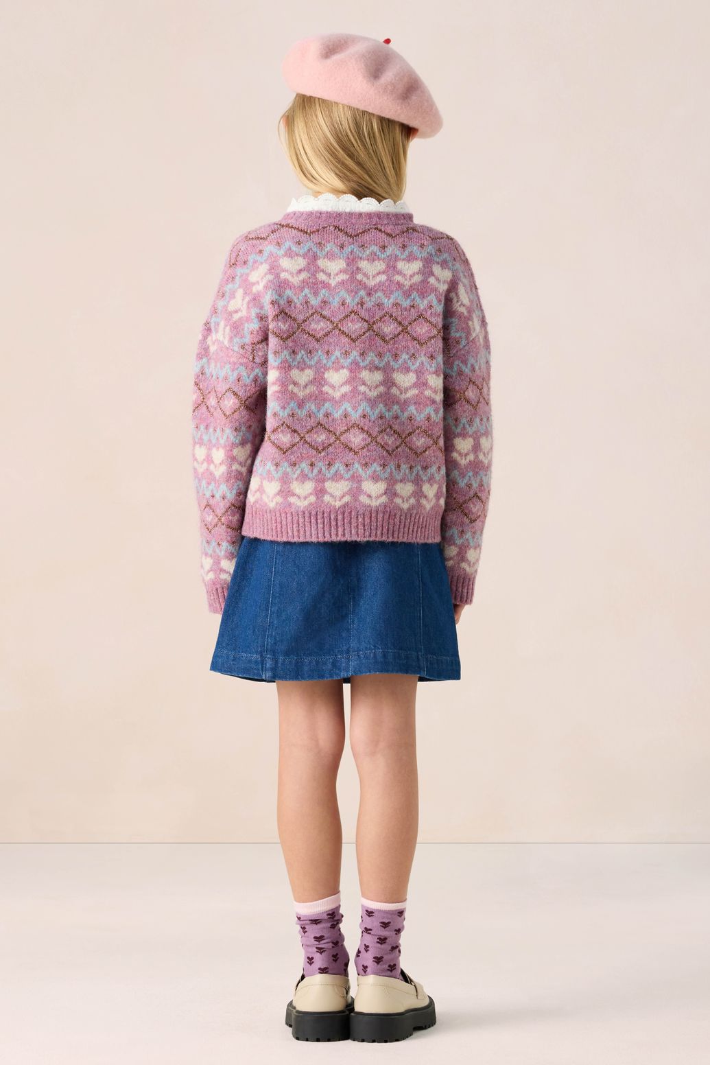 Paars jacquard vest met print