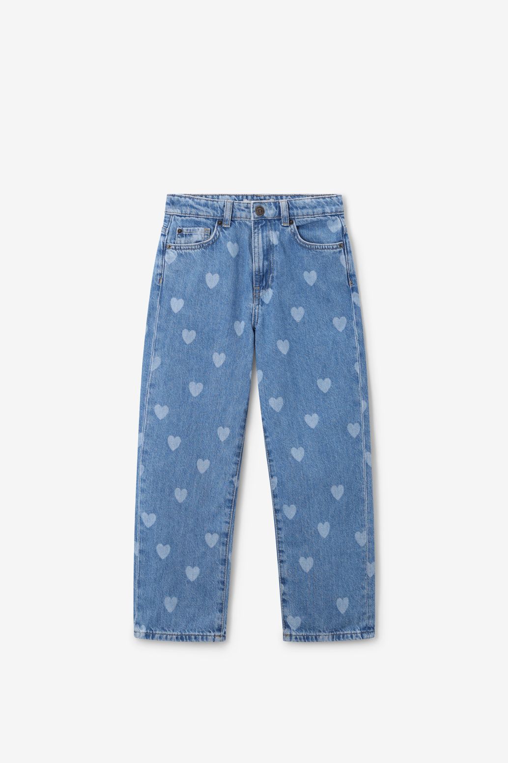 Blauwe straight leg jeans met hartjes