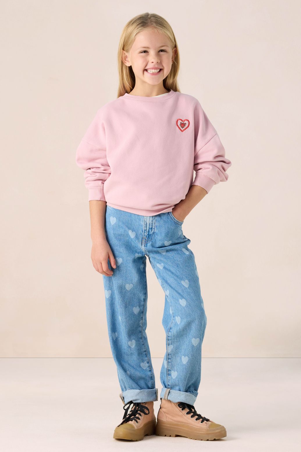 Straight Leg Jeans mit Herzmuster - blau